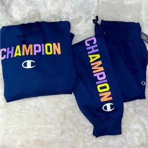 Champion Blue Tracksuit - Hoodie and Jogger Set Medium